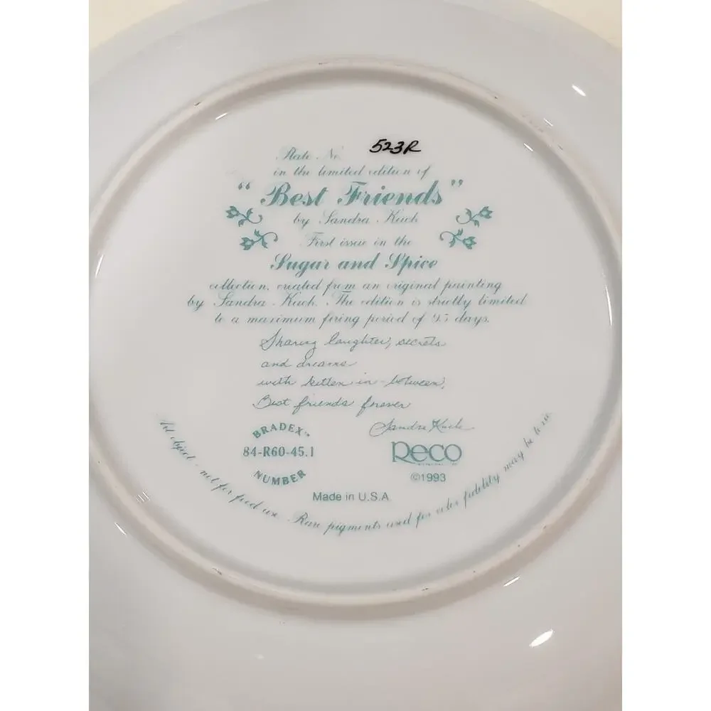 Reco BEST FRIENDS Premier Sugar and Spice Collector Plate by Sandra Kuck Decor